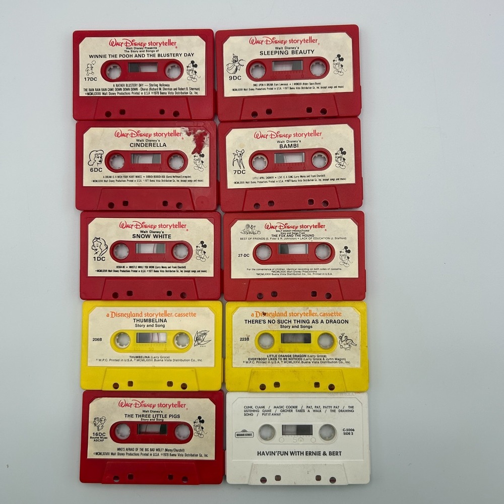 Vintage 70s 80s Walt Disney Storyteller Cassette Tape Dragon Bambi Pooh Lot (10)